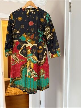 Women’s Multicolor Patterned Mini  Dress - Black, Red & Teal size 2XL